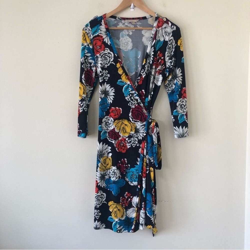 Banana Republic Long Sleeved Colorful Floral Print Wrap Style Dress Size Small